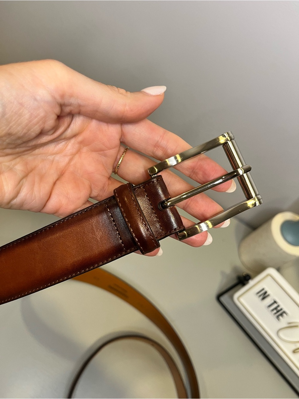 Magnanni Cognac Brown Leather Dress Belt- size 42 - Picture 2 of 7